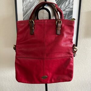Women's Fossil Explorer Messenger Bag Fold Over Tote Crossbody RED Large